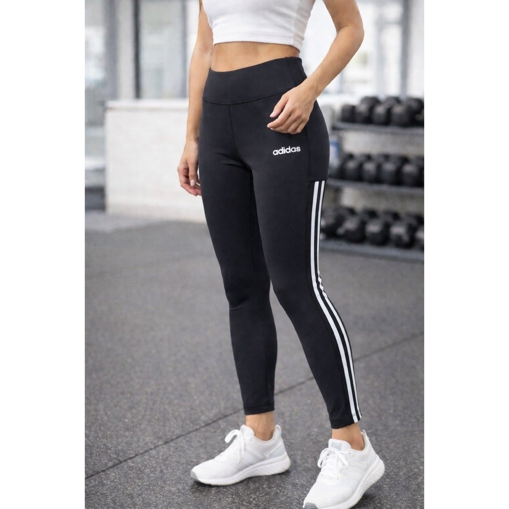 Adidas Climalite Black Leggings XL High Rise Stripe Workout Active